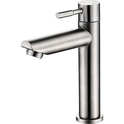 Lntyq Robinet de salle de bains, robinet d'évier d'eau froide uniquement, robinet de lavage à la main en cuivre chromé durable-robinet lavabo vasque 1 pièce (1/5)