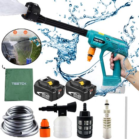 Elektrische Hochdruckreiniger, 6-in-1-Düse, kabelloser Auto-Hochdruckreiniger, Wasserstrahlreiniger, Gartensprühwasserpistole, mit 2 x 5,5 A Akku (ohne Ladegerät),Kompatibel mit Makita-Akku, sechs Zub