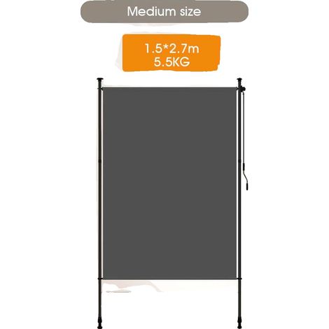 Toldo vertical exterior, accionamiento manual, altura regulable, color gris, 1,5 m x 2,7 m. (1/2)