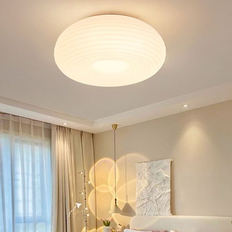 Plafonnier LED rond encastré avec abat-jour blanc crème texturé pour salon, salle à manger et chambre, 35 cm / 13,8 pouces (1/4)