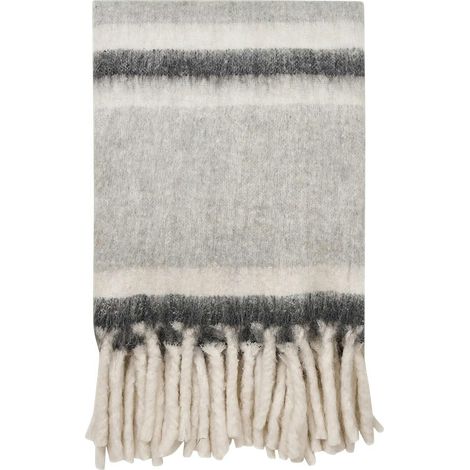 Plaid canapé gris en dégradé et blanc à franges FALLON