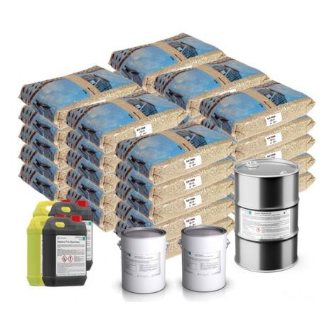 Moquette de pierre 50m² – Kit complet avec primaire d'adhérence et résine polyuréthane – Granulats de marbre roulés 750kg