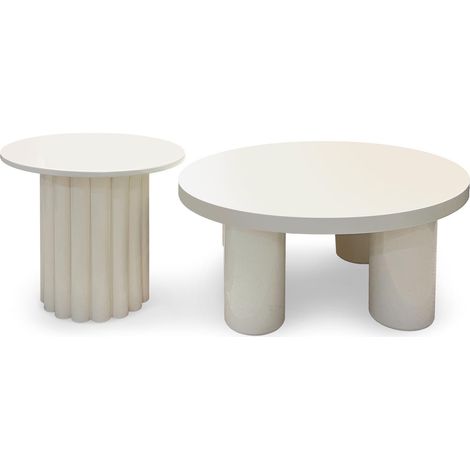 Ensemble de 2 tables basses rondes avec piètement style colonne Storia Crème