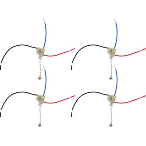 Lot de 4 interrupteurs à chaînette pour ventilateur de plafond, 3 fils, 250 V/125 V, couleur chromée. (1/5)