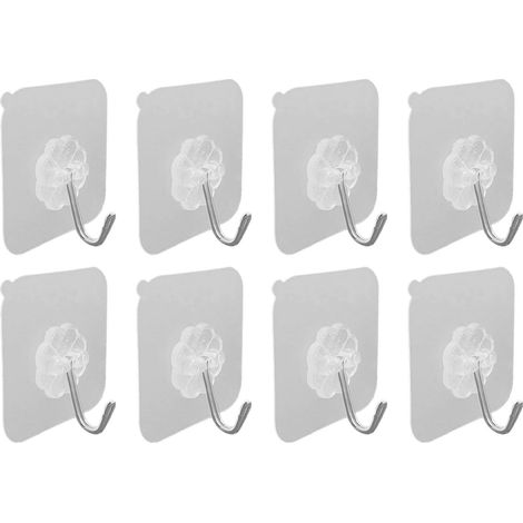 Lot de 10 crochets adhésifs transparents, réutilisables, sans couture et étanches, pour la cuisine et la salle de bain. (1/5)