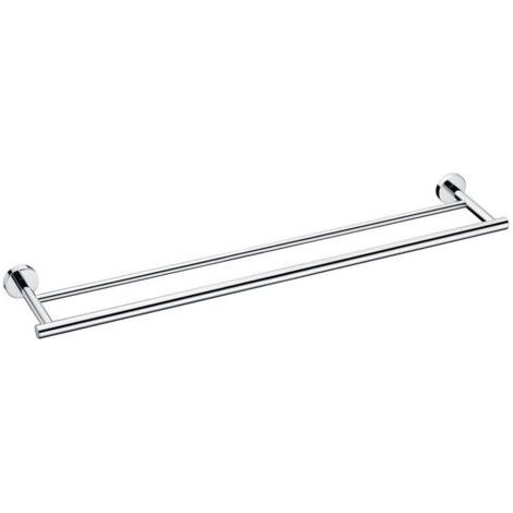 Porte-serviettes double de 30 cm pour salle de bain, fixation murale, en acier inoxydable, base ronde, finition polie. (1/5)