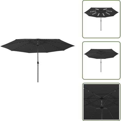 The Living Store Parasol de jardin avec lumières LED et mât en métal 400 cm noir - Parasol jardin (1/5)