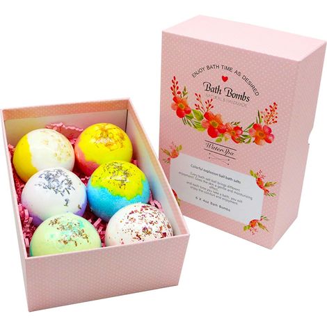 Set regalo di 6 bombe da bagno, con oli essenziali biologici e fiori secchi naturali, perfette per bagni rilassanti e spa, un regalo ideale per una fidanzata (ragazza romantica). (1/5)