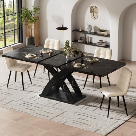 Mesa extensible 120x80x75cm travesaños en X guía oculta bloqueo integrado tablero MDF y metal color negro