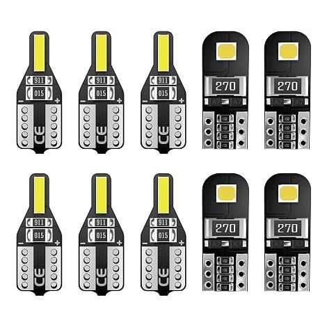 W5W T10 LED Bulbs Canbus Error Free White 6500K 501 194 168 2825 12V for Car Interior Dome Light Trunk Door License Plate Lights 10PCS (1/5)