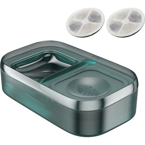 Fontaine à Eau pour Chat et Chien,avec Un Bol d'alimentation en Acier Inoxydable,Fonction 2 en1,contenance 2L.vert foncé (1/5)