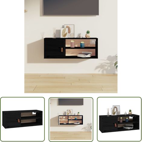 The Living Store Armoire murale Noir 80x30x30 cm Bois de pin massif - Étagère Murale - Bibliothèque Murale - Meuble Mural - Rangement Mural - Armoire Murale (1/5)
