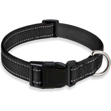 Klassisches, verstellbares, reflektierendes Nylonhalsband mit weicher, atmungsaktiver Netzpolsterung, inklusive AirTag-Hülle für kleine, mittlere und große Hunde (Schwarz-M) (1/4)