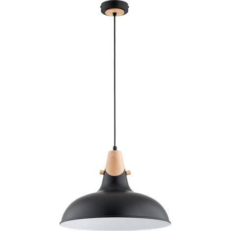 Suspension indus noire métal/bois E27 15W Alfa Solo (1/3)