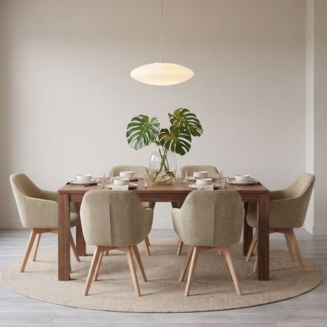 Chaises de salle à manger - WAFTING - Scandinave-moderne - Lot de 6 - Pivotante 360° - Velours côtelé kaki (1/5)