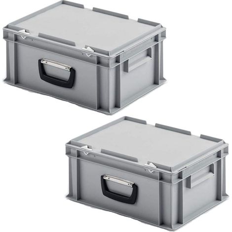 BRB 2 valises en plastique au format européen, 1 poignée de transport, 400 x 300 x 185 mm, gris