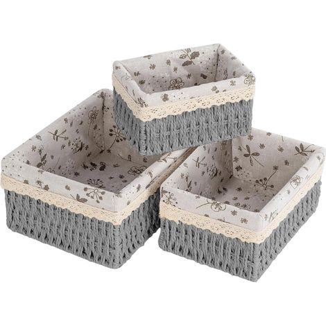 Panier Rangement - Corbeille Osier Doublure Amovible - Pour Salle De Bain Cuisine Salon Chambre - Lot De 3 Tailles