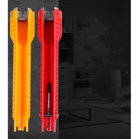 Clé à bassin multifonction 8 en 1 acier d'outillage rouge gaine d'effort plomberie salle de bain wc avec extracteur fil cassé tête alu 2 démonte-vis (1/5)