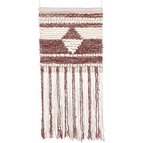 Beliani Fabric Wall Hanging Dark Red Wool Boho Handwoven Décor Tassels Handmade, Does Not Require Assembly, 43 x 1 x 90 cm SAIF (1/5)
