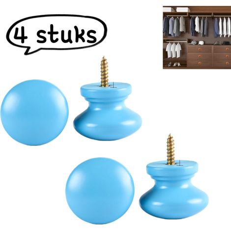Poignée en bois massif (4 pièces) - Accessoires pour meubles - Poignées en bois massif - Poignée pour tiroir, armoire, penderie (un trou, auto-perceuse) - Poignée ronde - Motif champignon coloré - Ble (1/5)