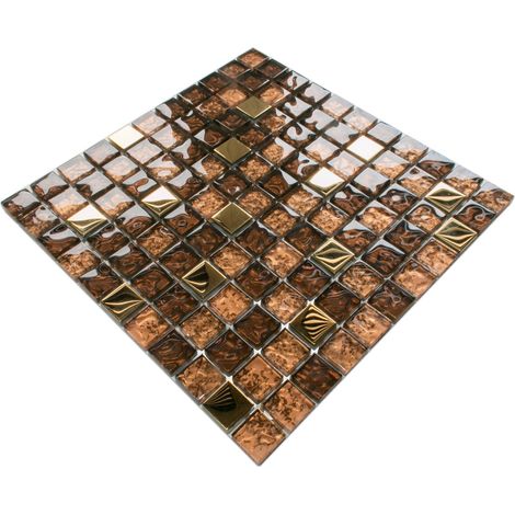 Ilcom mosaico in vetro su rete per bagno e cucina 30cm x 30cm - Gold brown (1/5)
