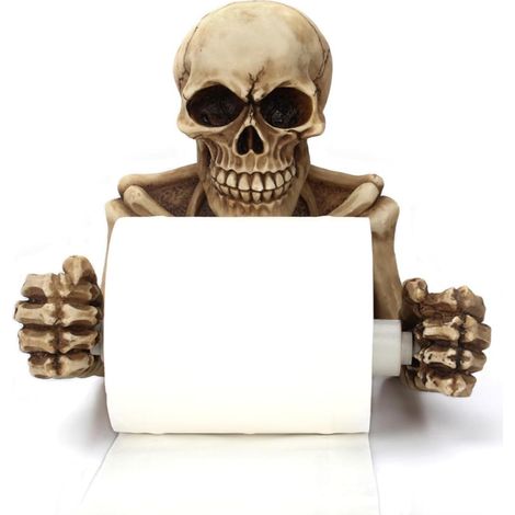 Porte-Papier Pratique en Résine Forme Crâne Marron Mural Toilette Décoration Rétro Halloween, Facile à Installer, Rangement Papier Hygiénique pour Salle de Bain (1/5)