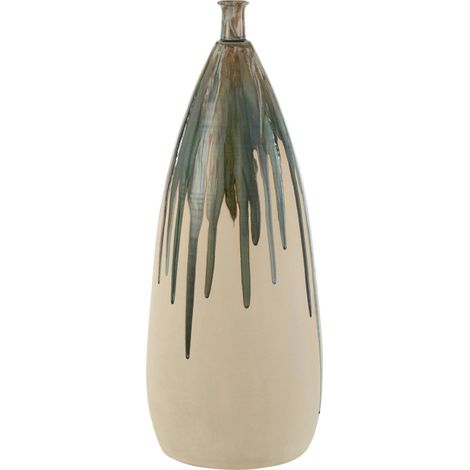 Vase peint en céramique naturel et vert style artisanal - Beige naturel et vert artisanal (1/4)