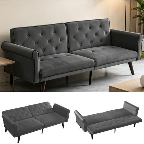 Clic-Clac 172x89x70cm Canapé 2 Places Dossiers Indépendants - Banquette Clic-Clac - Lit Convertible Velours Gris 5 Positions (1/5)
