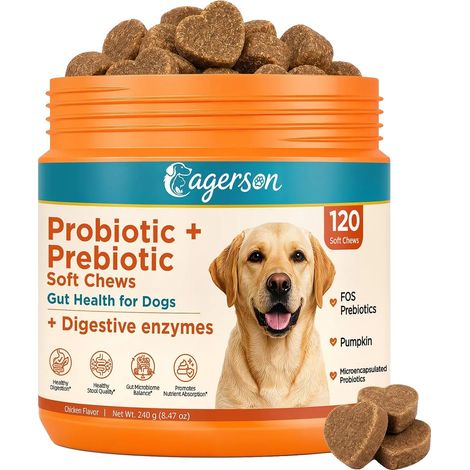 Friandises molles probiotiques pour chiens, formule de friandise molle, 5” L x 5” l x 5” H, adaptées à toutes les tailles de chiens, soutient la santé digestive, sans produits chimiques nocifs (1/5)