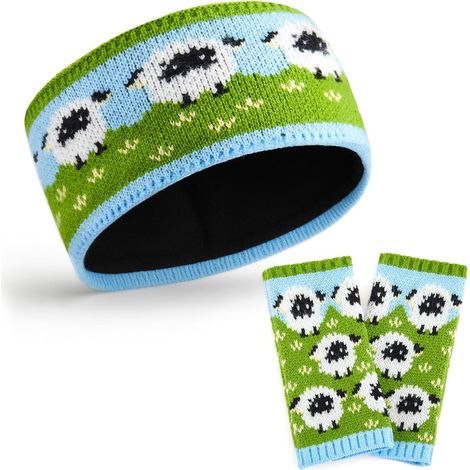 Bandeau Cache-Oreilles en Laine pour Femme avec 1 Paire de Gants Coffret Cadeau Mouton Mignon Gants d'Hiver Doublés Polaire Tricotés Multicolores Serre-Têtes au Crochet, Taille Unique (1/5)