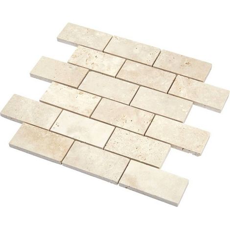 Decoon – Mosaïque Travertin beige adouci – Pour intérieur – Pose facile sur mur – Décoration salle de bains, cuisine, douche (1/2)