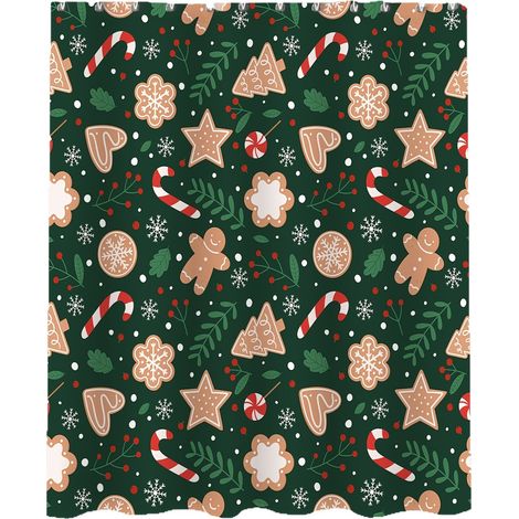 Tenda da doccia impermeabile con 12 anelli a tema pan di zenzero natalizio - divisorio per bagno - decorazione per bagno - tenda - 180 cm180 cm (1/5)