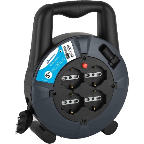 Electraline enrouleur de rallonge avec 4 prises schuko 10-16 A cable de 5 m avec protection thermique