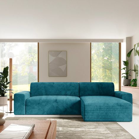Divano angolare reversibile e trasformabile a 3 posti con contenitore Fabio Blu chiaro (1/5)