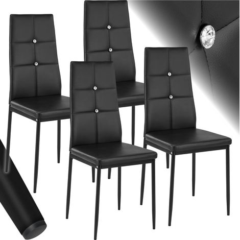 Ensemble 4 chaises salle à manger cuir synthétique paillettes noir (1/10)