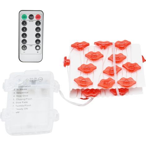 1 Lichterkette mit 30 lippenförmigen LEDs, 3 m Kupferdraht, 8 Modi, Fernbedienung, Timer, Dekoration für Hochzeitsfeiern (1/5)