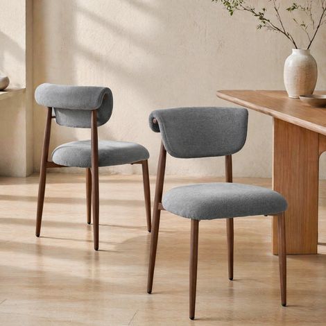 Lot de 2 chaises de salle à manger en lin gris avec dossier courbé et assise confortable – 58,5 x 48 x 83 cm (1/5)