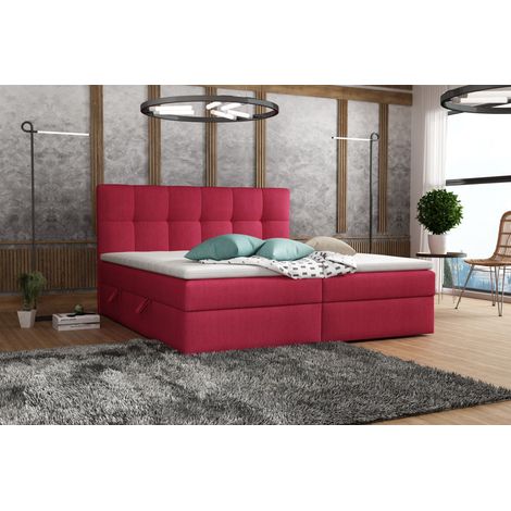 Boxspringbett Schlafzimmerbett ARTURO 200x200cm Stoff Soro Rot (1/2)