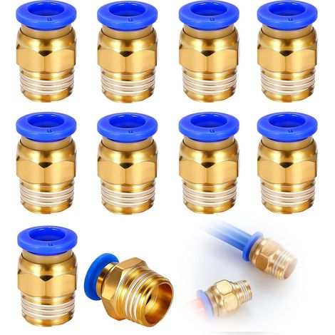 10 Pièces Raccord Pneumatique 8mm OD x 1/4 BSP Mâle Filetage, Extérieur pour Systèmes Pneumatiques - Connexions Pneumatiques Industrielles Bleues pour Compresseurs d'Air (PC8-02) (1/5)