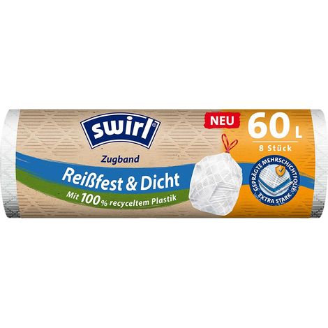 Swirl Zugband-MÃ¼llbeutel 60 l aus recyceltem Plastik MÃ¼llsÃ¤cke 8 StÃ¼ck (1/2)