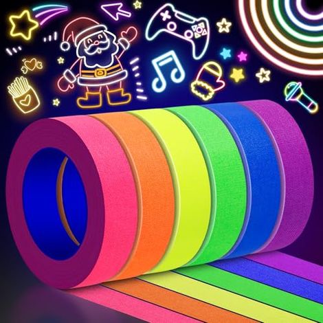 6 Rouleaux Ruban Adhésif Néon UV, Ruban Décoration Extérieure Fluorescente, 10m x15mm Ruban Gaffer Fluorescent pour Fêtes Noires, Halloween, Artisanat - Couleur (1/5)