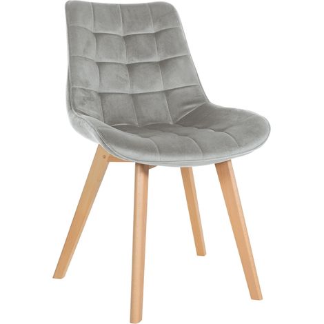 Chaise de salle à manger x1 design scandinave coutures carrées en velours gris pieds en bois clair 100002188 (1/5)