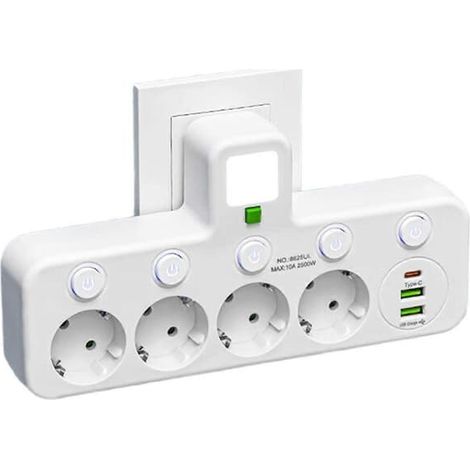 BelleRise - Prise secteur européenne à 4 prises avec ports USB Type-C (sans rallonge) - Blanc (1/5)