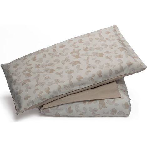 Housse de Couette lit Une Place et demie avec taie d'oreiller Feuilles Sable 100% Coton Percalle, Made in Italy (1/4)