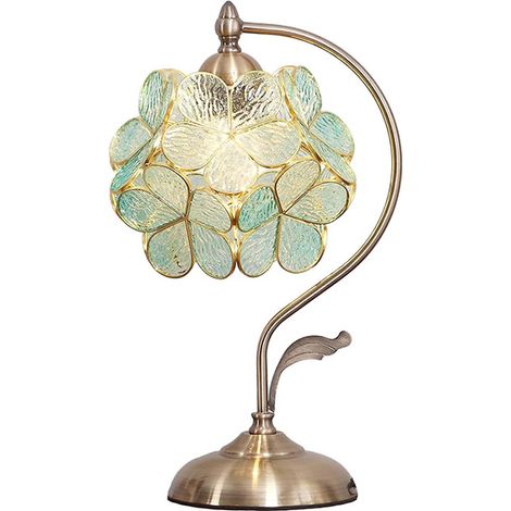 Lampe de Table Pétales Verre - Base Laiton - LED, Éclairage Chaleureux 2700K - E27 - pour Chambre à Coucher, Chevet & Décoration Maison (EU Plug) (1/5)