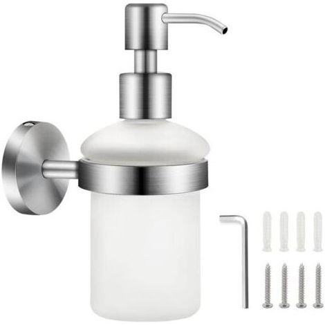 Distributeur de Savon Mural en Matt Verre 200ML 304 Acier Inoxydable Distributeur de Pompe à Presser Mural Salle de Bain Distributeur Gel Douche Shampoing Bouteille Distributeur de Porte-Savon (1/4)