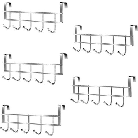 5X over le porte 5 crochets organiseur salle de bain support vêtements manteau chapeau Towel cintre acier inoxydable (1/5)