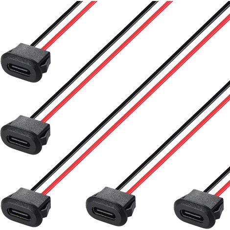 5 Pièces Prise de charge rapide 3A de type C, connecteur USB C femelle à 2 fils avec boucle à rainure à pression (1/5)