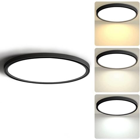 MINKUROW Plafón Led 28w 2520lm Plafón Negro Ultrafino 2800k/4000k/6500k Regulable Por Interruptor de Pared Para Baño Dormitorio Salón Cocina Oficina Ø30cm (1/5)