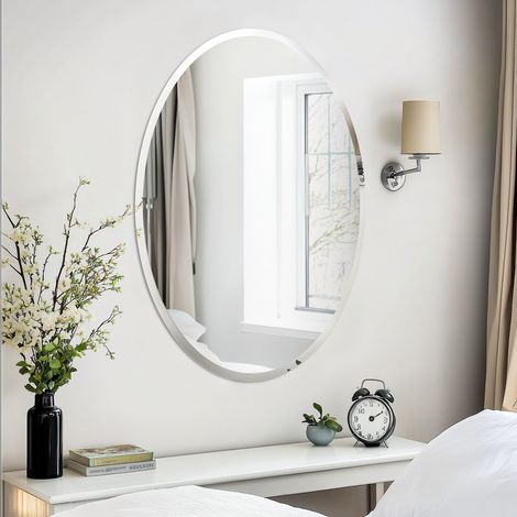 Oval Bathroom Mirror Wall Mounted Modern Stylish Design with Contemporary Bevelled Edges - 50cm W x 70cm H (1/5)